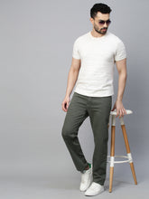 Genips Men's Olive Green Cotton Stretch Rico Slim Fit Solid 5 Pocket Trouser
